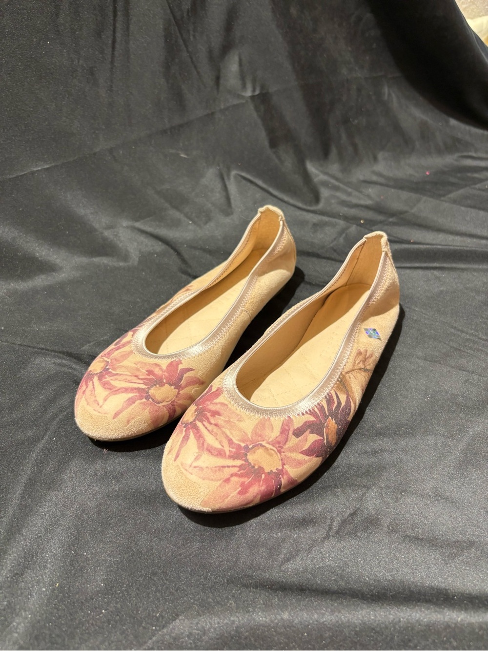 Beige Floral Canvas Ballet Flats for Women